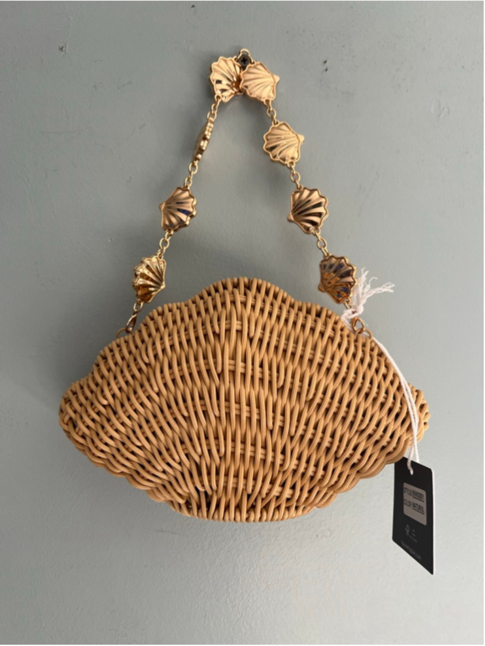 Women's Haute Hippie Beige Woven Shell Clutch with Gold Chain
